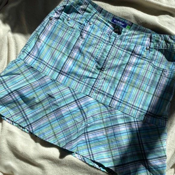 Adidas Skort Womens 16 ClimaCool White Purple Plaid A Line Golf Skirt